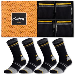 Men’s Work Socks 4 Pack Premium Organic Cotton Breathable and Cushioned with Arch Support Reinforced Heel & Toe Crew Socks Gift Box