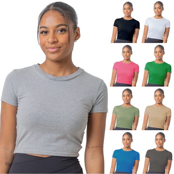 Ladies T-Shirt Multicoloured Womens Shortsleeve Crop Length Top Shirt Soft Breathable Elastane Stretch Cotton Rich Casual Round Neck Vest