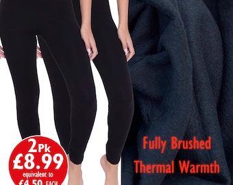 Ladies Thermal Leggings Brushed 2 Pairs Cosy Womens Black Warm Lightweight S-XL