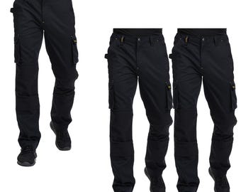 Mens Work Trousers with Knee Pad Pockets Durable 240gsm Heavy Duty Premium Workwear Cargo Pants, Reinforced Stitching Black Work Trouser