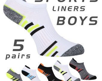 Boys Socks 5 Pairs Trainer Liner Socks Multi Striped Coloured Boys Socks Cushioned Heel & Toe Running Walking and Sports Socks