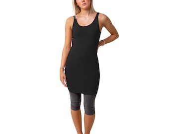 Ladies Vest Top Multicoloured Womens Sleeveless Long Line Soft Elastane Stretch Breathable Cotton Rich Round Scoop Neckline Strappy