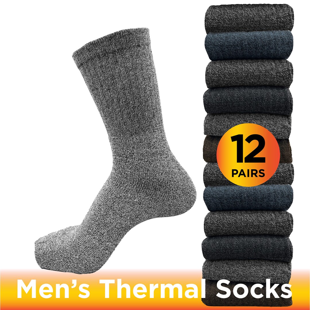 Mens Thermal Socks 12 Pairs Cotton Rich Leisure Casual Cushioned