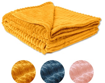 Blanket Flannel Fleece Bed Throw Ribbed Warm Cosy Throw Over Soft Couch Sofa