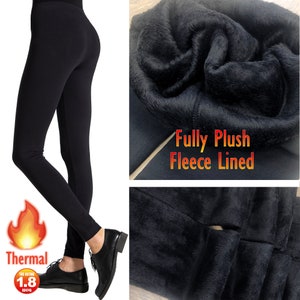 Womens Denim Look Winter Pants Warm Fleece Lined Stretch Thermal Dressy  leggings