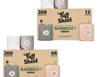 12/24/48 Pack Bamboo Un-Wrapped Toilet Rolls 3-Ply Strength, Plastic-Free Toilet Paper, Sustainably Sourced 300 Sheets Bathroom Tissues