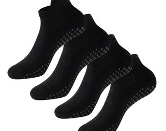 Ladies Bamboo Yoga Trainer Socks 4 Pack Pilates Socks Non-Slip Rubber Grippers Breathable  Arch Support Antibacterial Gym Barre Ballet Socks