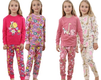 Girls Pyjamas Pjs Nightwear 2 Pack Set Loungewear Cotton Long Sleeve 1.5-6 Years