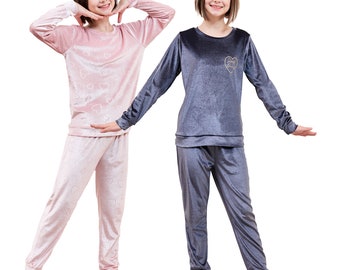 Girls Pyjamas Supersoft Velour Cosy Set Long Sleeves Lounge Nightwear 4-13 Years
