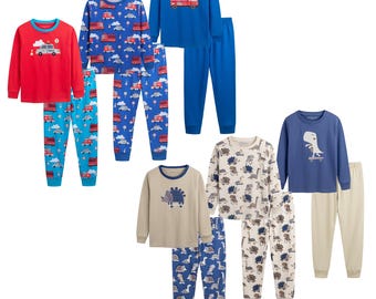 Boys Long Sleeve Pyjamas Set 3 Pack 100% Cotton Top & Bottom Younger Nightwear Soft Breathable, Elasticated Waist Kids Sleepwear 1.5–6 Yrs
