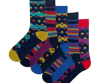 Mens Socks 5 Pairs Design Funky Coloured Cotton Fashion Dots Stripes Socks Size 6-11