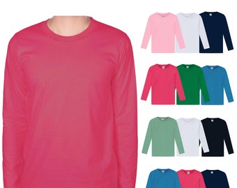 Girls Kids T-Shirt Long Sleeve 3 Pack 100% Ls Cotton T-Shirt Tee Crew 2-13 Years