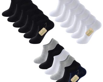 Unisex 6 Pairs Bamboo Trainer Socks Mens Ladies Womens Low-Cut No-Show Ankle Adult Trainer Liner Socks Non Slip Heel Breathable Short Socks
