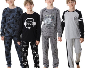 Boys Pyjamas Pjs Nightwear Set Loungewear 100% Cotton Long Sleeve 8-13 Years