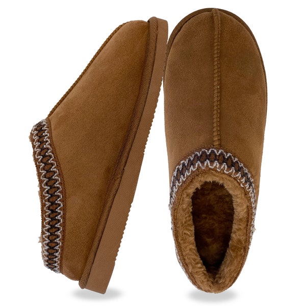 Ladies Womens Slippers Boots Slip On Warm Plush Fleece Lined Indoor Outdoor Tan Size 4-7