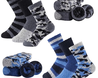 Boys 3 Pack Cosy Lounge Socks Thermal Insulation Anti-Slip Elastane Stretch Kids Socks Fluffy for Warmth and Comfort Ideal for Winter