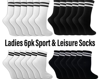 Ladies Socks Sports Gym Leisure Crop Socks 6 Pack Everyday Cushioned Size 6-11