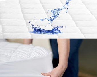 Quilted Mattress Protector Comfortable Mattress Cover Topper Protection with Waterproof Layer Absorbent Soft Non-Slip Backing & Easy Fitting
