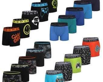 Boys 5 Pack Boxers Trunks Elastane Multiway Stretch Underwear Camo Gaming Design Coloured Size 6-13