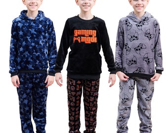 Boys Fleece Pyjama Set Thick Fleece Long Sleeve Top & Bottom Pants Sleepwear Pjs Loungewear Nightwear for Kids Comfortable Top Trousers 4-13