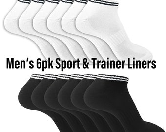 Mens Socks Trainer Liner 6 Pack Sports Gym Leisure Cushioned Socks Size 6-11