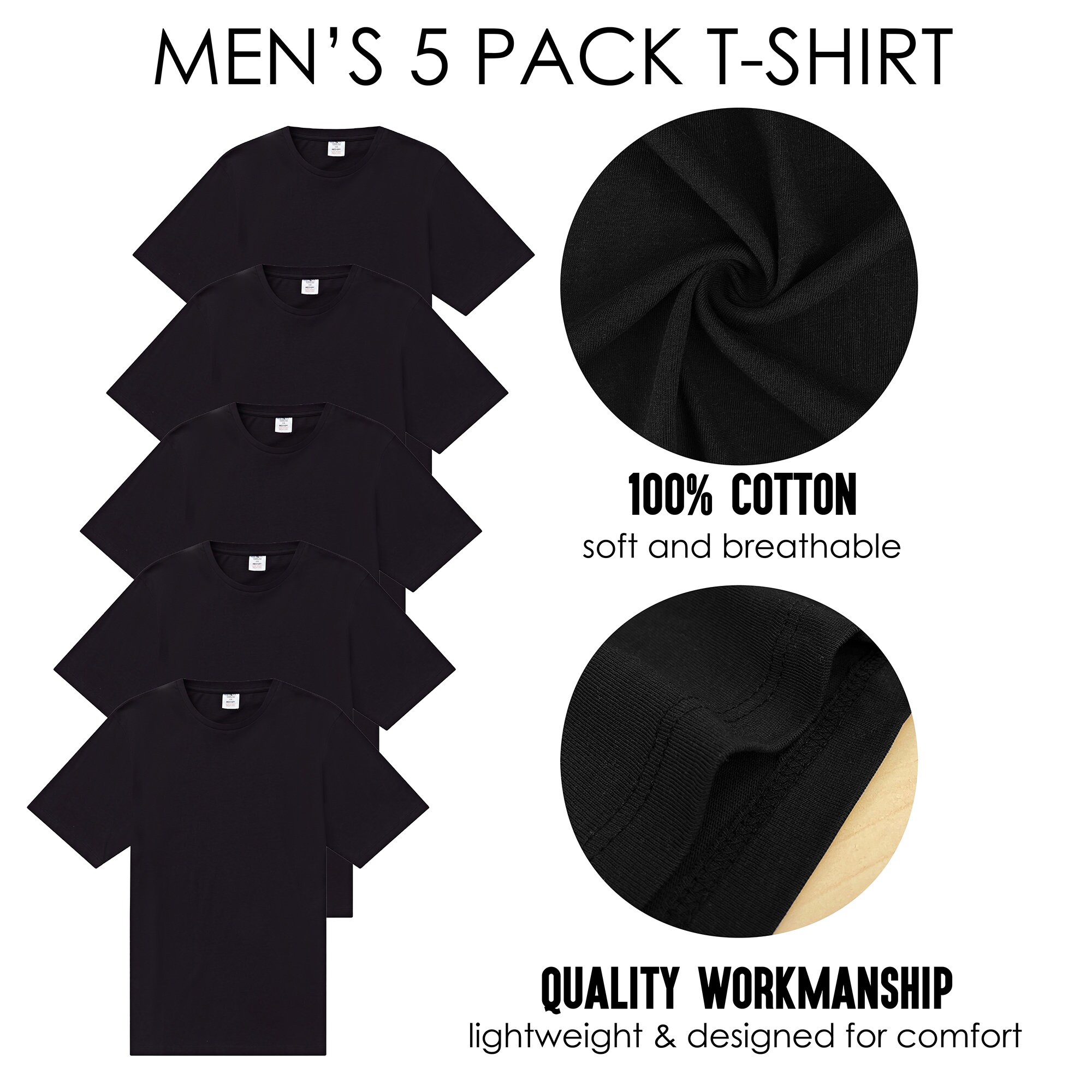 PLEPAN Men's Premium Cotton Crew Neck T-Shirts - Basic Fit Classic Tees, 1, 2, Or 3 Pack, S-4XL - View #4