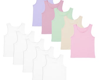 Girls 5 Pack Vests Underwear Sleeveless Kids 100% Cotton White Pastel Size 2-12 Years