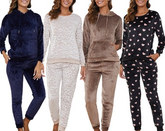 Ladies Fleece Pyjamas Supersoft Heavy Fleece Cosy Set Long Sleeve Nightwear 8-22