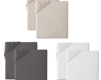 2 Pack Fitted Sheet Soft Microfibre Bed Sheets, Wrinkle Resistant, Breathable & Easy Care Elasticated Corners for Secure Fit