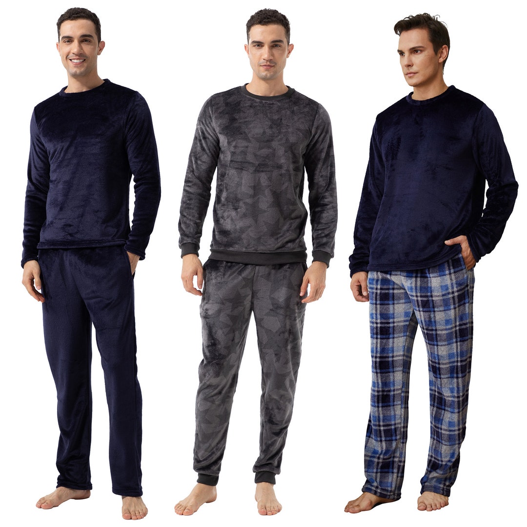 Mens Fleece Pyjamas Supersoft Heavy Fleece Cosy Set Long Sleeve