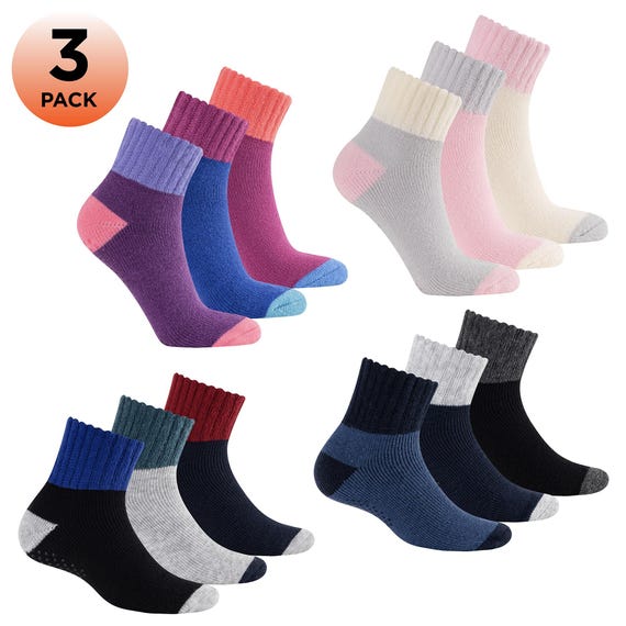 Mens Ladies 3PK Brushed Lounge Socks Super Soft Cosy Elastane Stretch Warm Thermal Anti-Slip Chunky Ribbed Cuff Fleece Brushed Interior