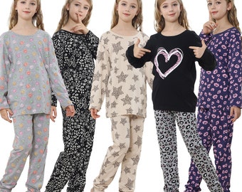 Girls Pyjamas Pjs Nightwear Set Loungewear 100% Cotton Long Sleeve 8-13 Years