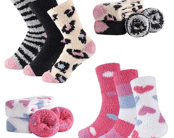 Girls 3 Pack Cosy Socks with Thermal Insulation Anti-Slip Elastane Stretch Kids Super Soft & Fluffy for Warmth and Comfort Ideal for Winter