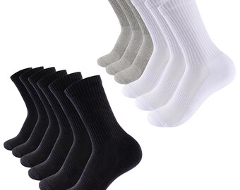 Mens Socks 6 Pairs Cushioned Sports Athletic Casual Crew Running Trainer Socks Breathable Outdoor Hiking Walking Combed Cotton Rich