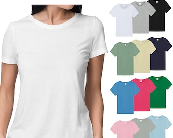 Ladies T-Shirt 3 Pack Multicoloured Womens T-Shirts Lightweight Soft Comfort Fit Tee Crew Neck Multipack Cotton T-shirts Sizes S-4XL