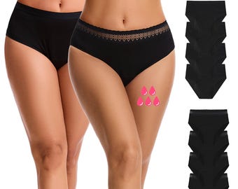 Ladies Period Briefs Leakproof Heavy Flow 1/4 Pack Underwear Bamboo Viscose Reusable Period Panty 4-Layer Absorbent Protection Washable