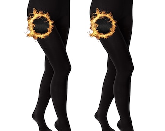 Ladies Thermal Tights Brushed Cosy 2 Pairs Womens Black Warm Comfortable S-XL