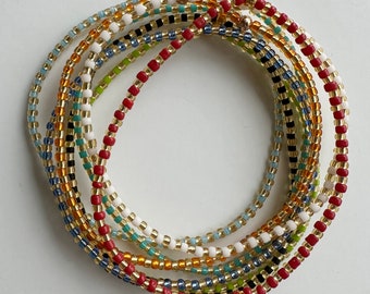 Seed Bead Bracelets For Stacking, Thin, Tiny Glass Seed Bead Stretch Bracelet, Boho Layering Jewelry, Gift for Her, Jewelry, Accessory