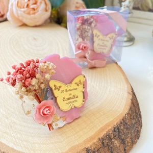 Bomboniera brillante per battesimo per bambino e bambina, magnete epossidico per battesimo floreale essiccato verde, regalo di ringraziamento per gli ospiti, regalo per la prima comunione
