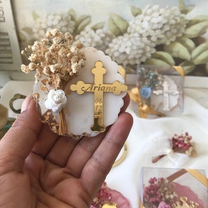 Imán de cruz de oro brillante, recuerdo de bautismo para niño niña, regalo de agradecimiento para invitados, regalo de quinceañer