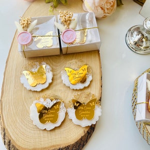 Briljante vlinder quinceanera gunsten, aangepaste acryl bloemen harsmagneet, mis 15 souvenirs, Sweet 16 cadeau, zestiende meisje verjaardagscadeau
