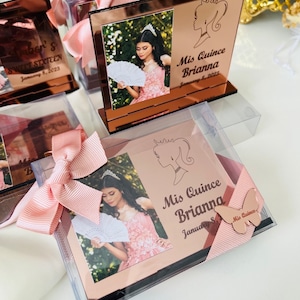 Quinceanera Acrylic Mirror Frame Favors, Mis 15 Rose Gold Photo Gift, Sweet 16 Present, Personalized Pictures Quince Gift, Thank You Souveni