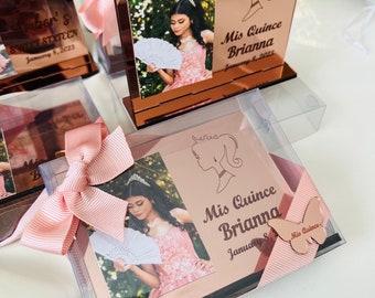Quinceanera Acrylic Mirror Frame Favors, Mis 15 Rose Gold Photo Gift, Sweet 16 Present, Personalized Picture Quince Gift, Thank You Souvenir
