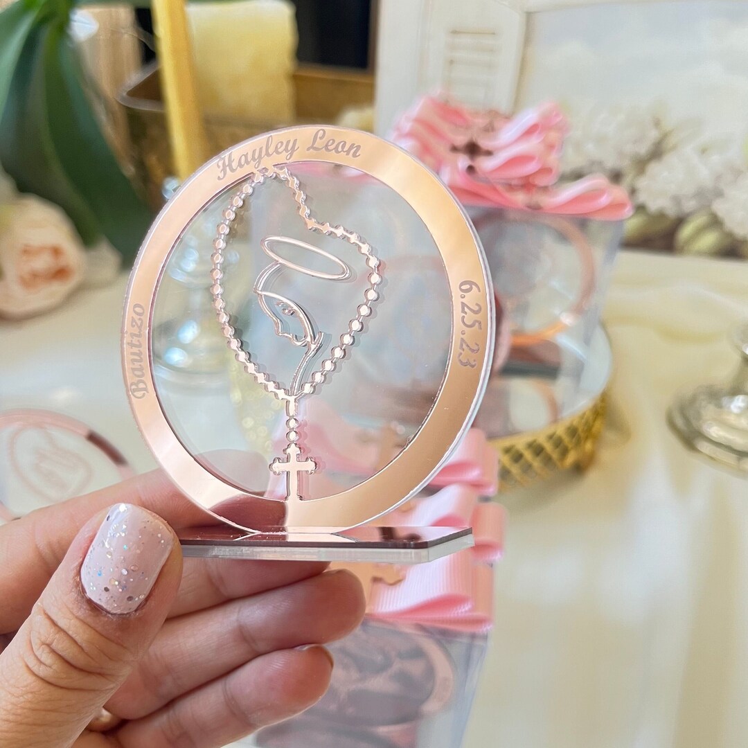 Unique Christening Favors, Rose Gold Mary Rosary Cross Figure Baptism ...