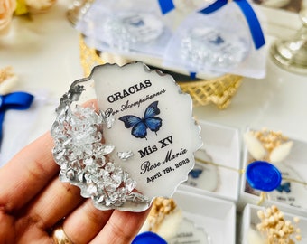 Custom Sweet 16 Party Resin Magnet Favor, Quinceanera  Anos, Butterfly Party Favors, Mis Quince Royal Blue Gift, Mis XV Birthday Favor