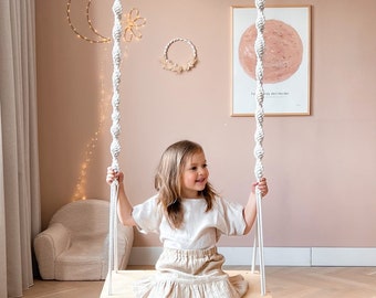 Macrame kids & adults wooden swing chair, Handmade wooden swing, Boho Wedding decor, Wooden tree swing