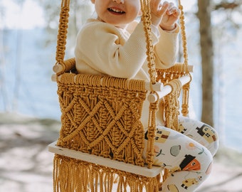 Outdoor swing chair, Macrame baby swing, Toddler home swing