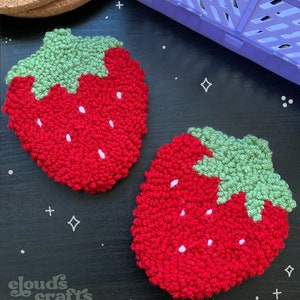 Strawberry Mug Rug Punch Needle Coaster