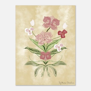 Póster con estampado de orquídea botánica, póster con estampado de orquídea rosa, póster de orquídea en acuarela, estampado de orquídea dibujado a mano, arte de pared floral en acuarela rosa