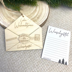 Wunschzettel Brief aus Holz mit Block | Wunschliste Weihnachten | Weihnachtsbaumschmuck für Kinder | personalisiert | Brief Weihnachtsmann
